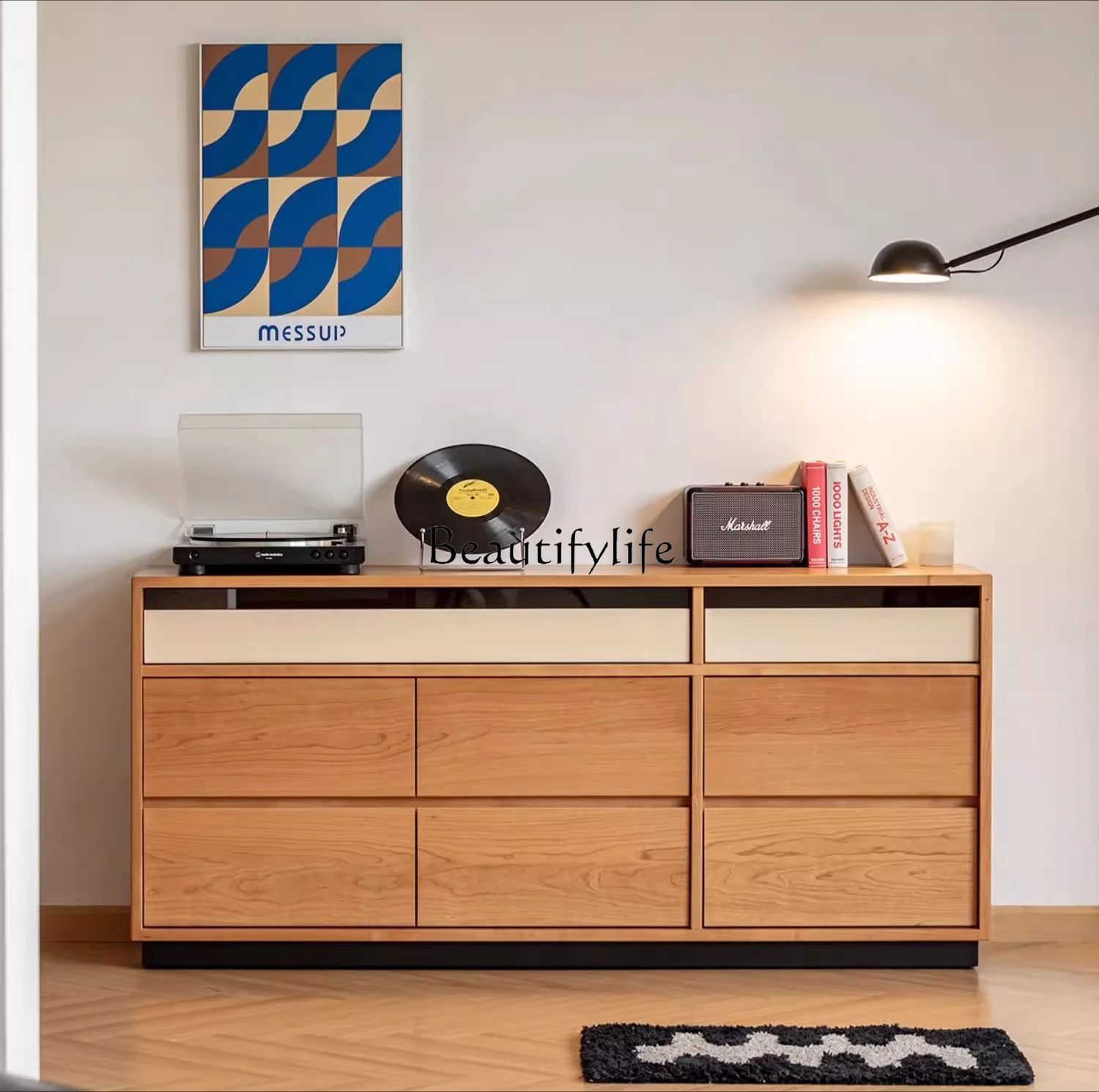 

Solid wood eight-bucket cabinet, medieval storage in living room, Japanese-style cherry wood storage cabinet