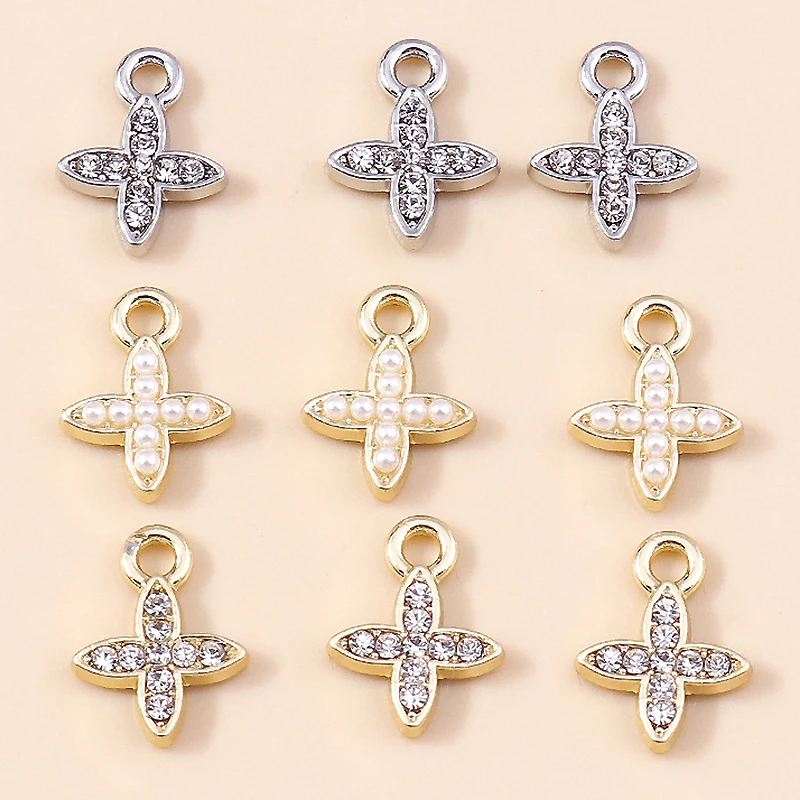 10pcs 8*11mm Exquisite Gold Color Pearl Crystal Polaris Stars Charms for Earrings Necklace Pendant Diy Jewelry Accessories