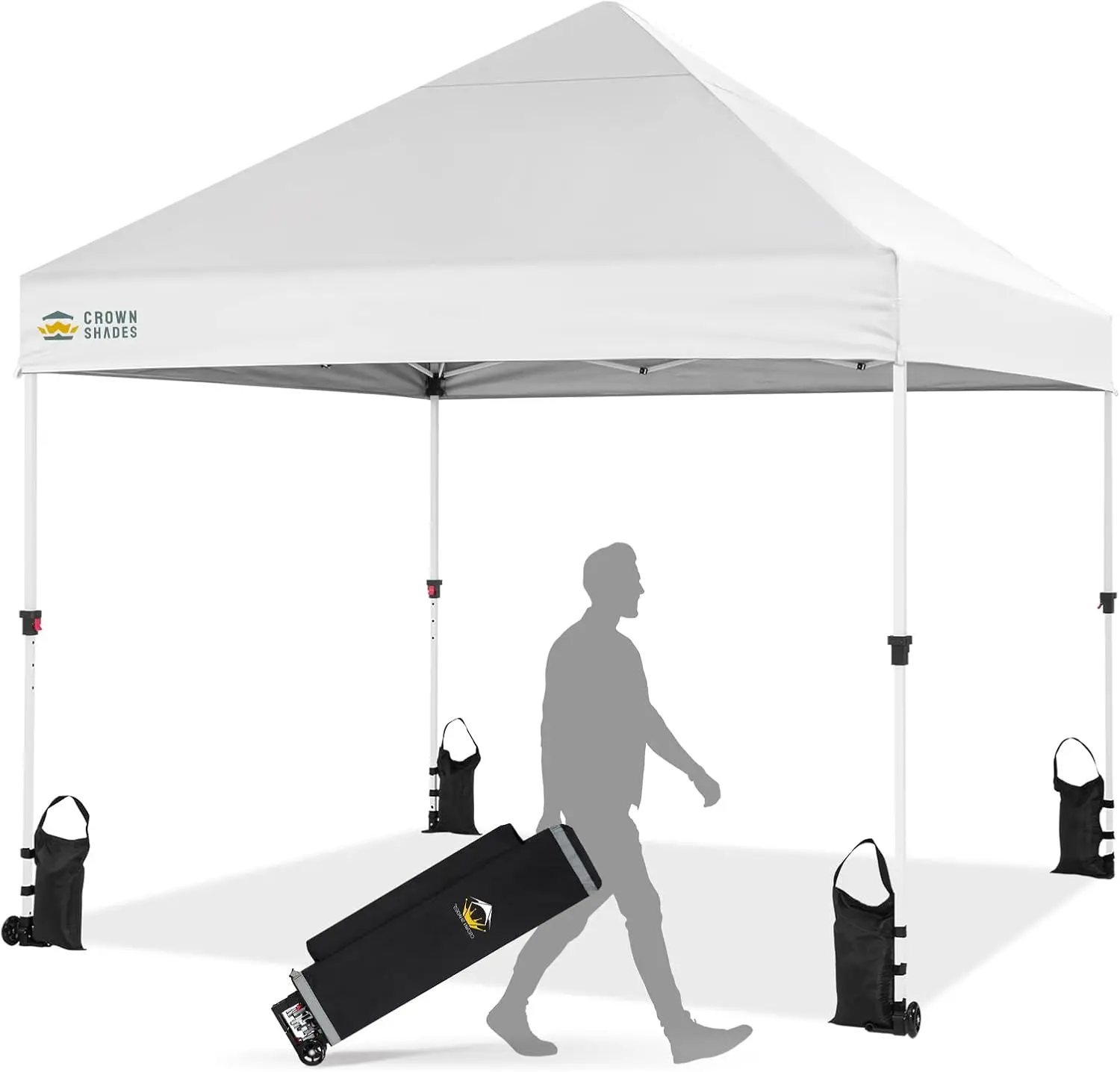

Heavy Duty 8x8 Pop Up Canopy Tent with Wheels, Weights, and Patented Lock for Parties, Events, Camping in White