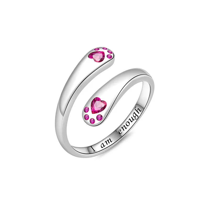 925 Sterling Silver Jewelry Cute Crystal Pet Paw Print Open Finger Rings for Women Wedding Party Jewelry For Girls Friend Gift