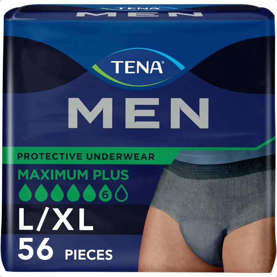 

TENA Incontinence Underwear for Men Maximum Plus Absorbency CottonySoft Fabric Men's Underwear for Bladder Control XLarge 56 ct
