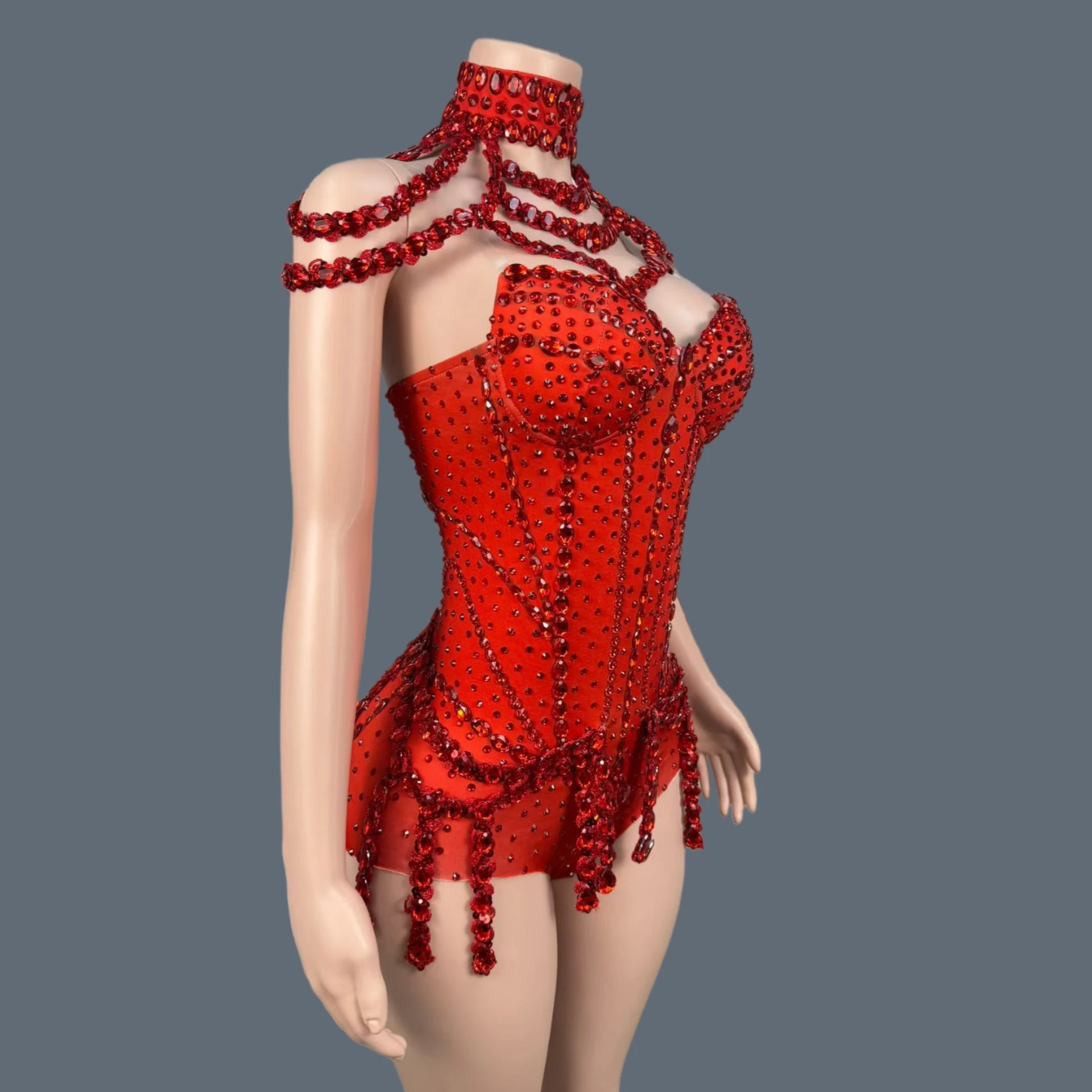 

Блестящий эластичный боди из спандекса с кристаллами для женщин, танцевальный костюм, наряд для ночного клуба, сценический костюм для певиц, одежда для выступлений Xiaohong