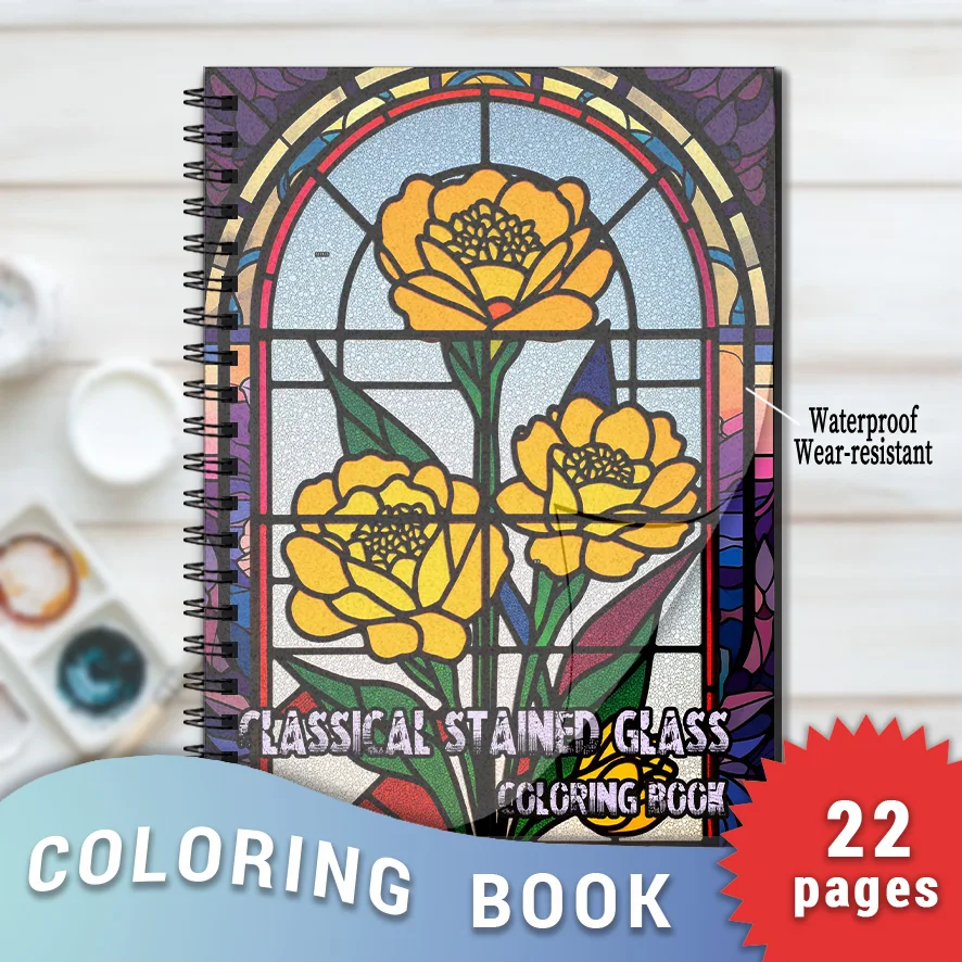 Classical Stained Glass Floral Adult Coloring Book - 8.3×11.2 Inches, 22 Pages. Perfect for Vintage Art Pattern Admirers
