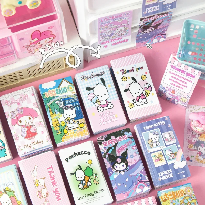 Juego de pegatinas de sellado híbrido Kawaii Sanrio, calcomanías autoadhesivas de dibujos animados de Hello Kitty, papelería decorativa, 290