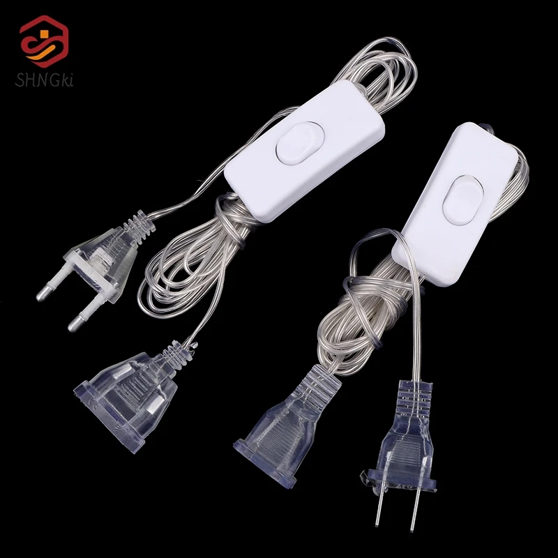 Plug Extender Wire com interruptor, UE e EUA Plug, LED String Light, casamento e decoração de Natal, luzes LED guirlanda, 1PC