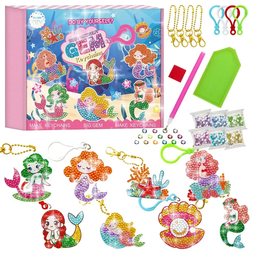 8-teiliges DIY Unregelmäßiges Diamant-Schlüsselanhänger-Set Handgefertigte Einlegearbeit Kunstsets Kreative Bastelspielzeuge für Kinder Diamantmalerei