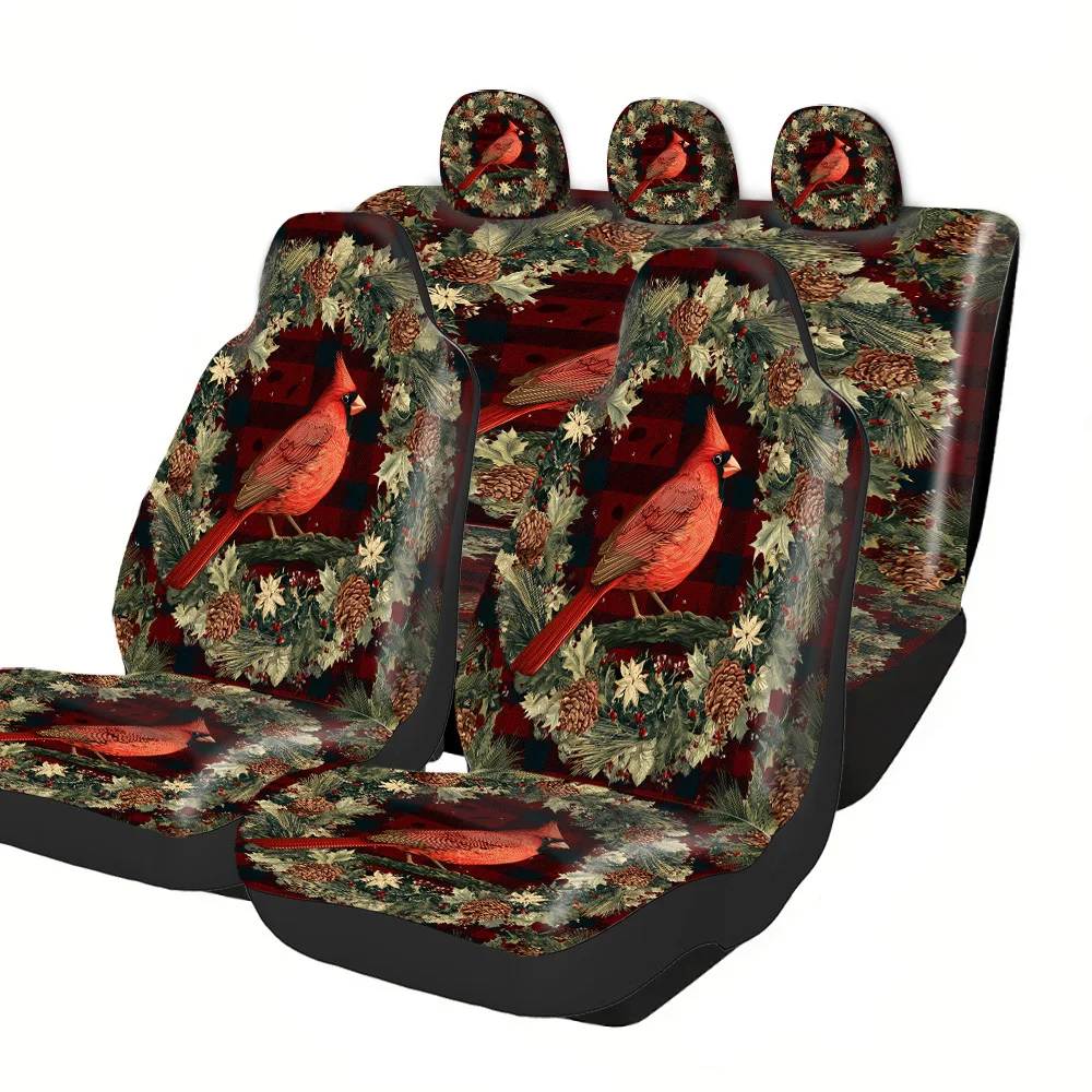 2-5 Seat Set Car Seat Covers - Elegant Wreath Bird Print, Durable Polyester, Fit For Trucks, SUVs, And Off-Road Vehicles, No Fil