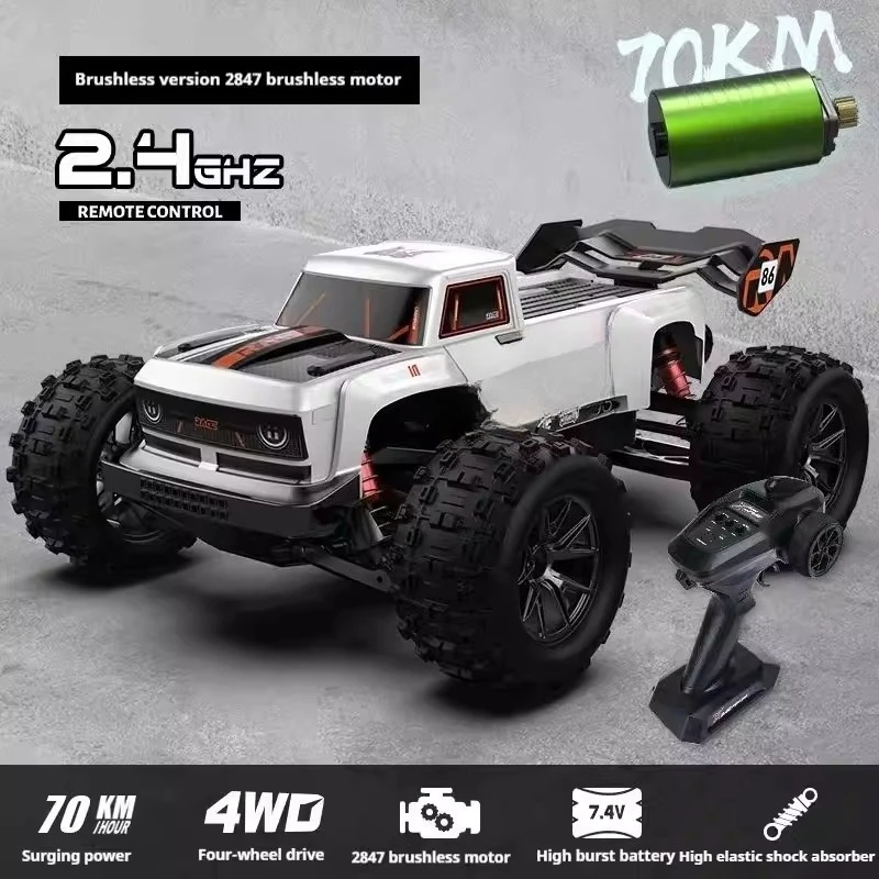 1:16 4WD RC Monster Truck Electric Brushless High-Speed ​​2.4G LED Lights Waterproof Electric Shockproof RTR Outdoor RC Toy Car