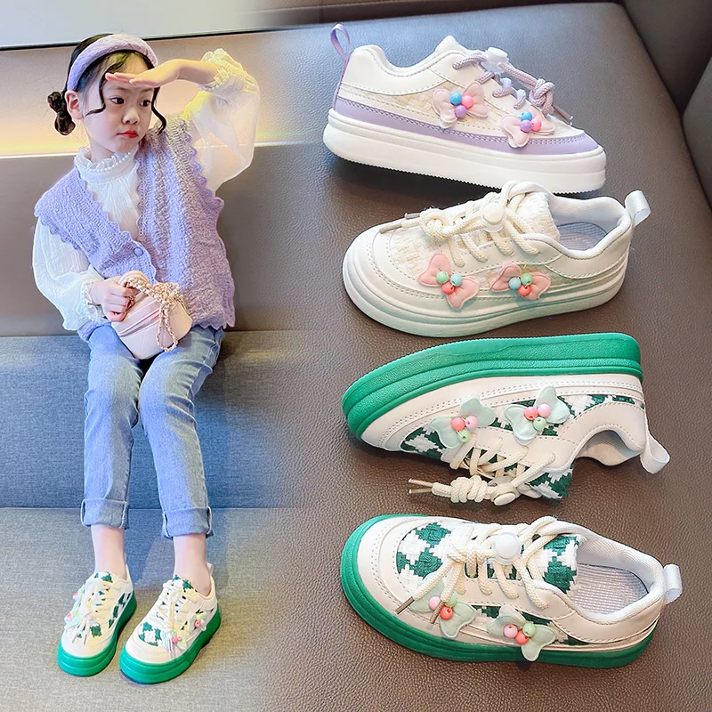 Autumn New Children Shoes Korean Style Cute Sneakers Kids Girls Board ShoesFloret Candy Bow Kids Casual Shoes Kids Shoes Boys