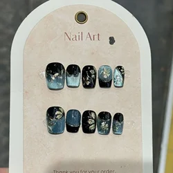 10Pcs Cat Eye Handmade Press on Nails Blue Fake Nails Wearable Stick-on Nails False Nail Uñas Накладные Ногти Faux Ongles 네일팁