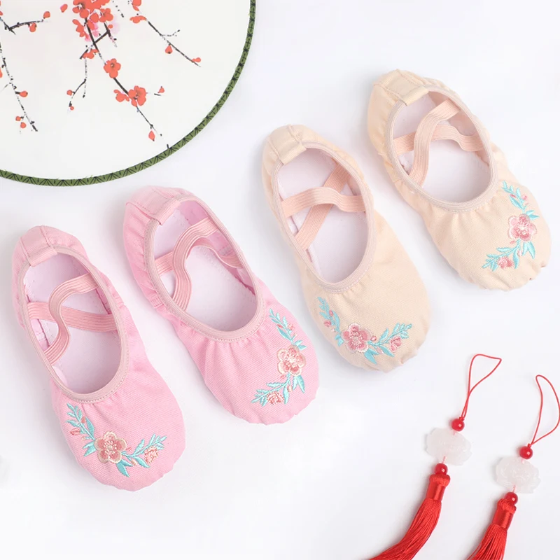 Zapatos de ballet bordados para niñas, zapatos de baile suaves para mujer, para entrenamiento y espectáculos, zapatos de bailarina antideslizantes, zapatos planos profesionales para danza.