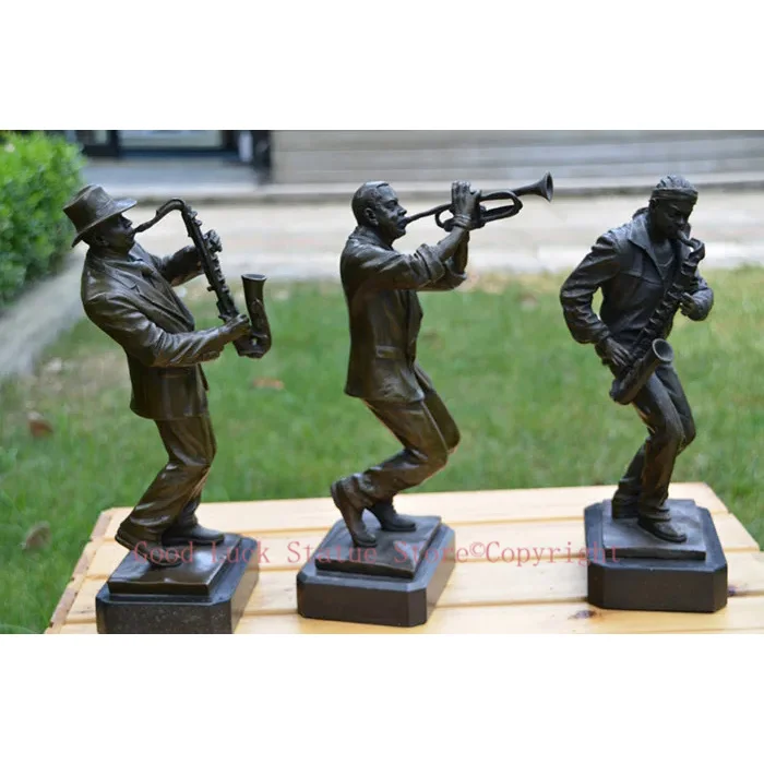 3P large HOME OFFICE Living Room TOP COOL Ornament Country Rock Music Crazy Sax trumpet Bronze carving art Sculpture statue 30cm