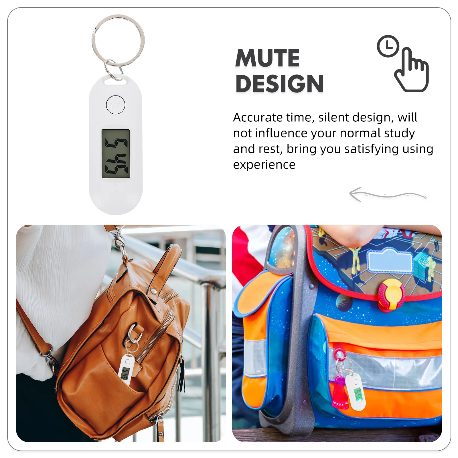 

Digital Keychain Watch Plastic Silent Hanging for Students Office Outdoor Use Keyring Electronic Timepiece Watch Keychain