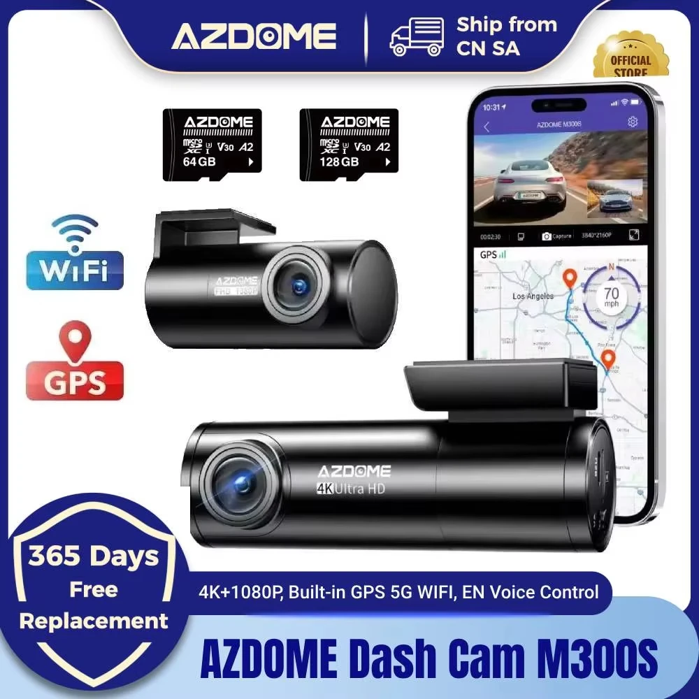 AZDOME M300S Dash Cam 4K+1080P Auto Hinten Kamera Dash Cam 800MP Objektiv Integrierte GPS WIFI Auto