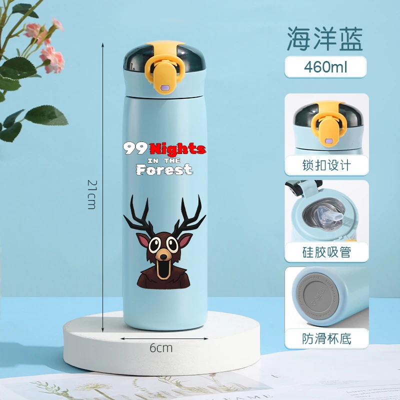 99 Nights in The Forest サーモスカップ キッズ漫画水筒 ストロー付き 子供用 460ml アウトドアスポーツ 学校 コーヒーマグ ギフト