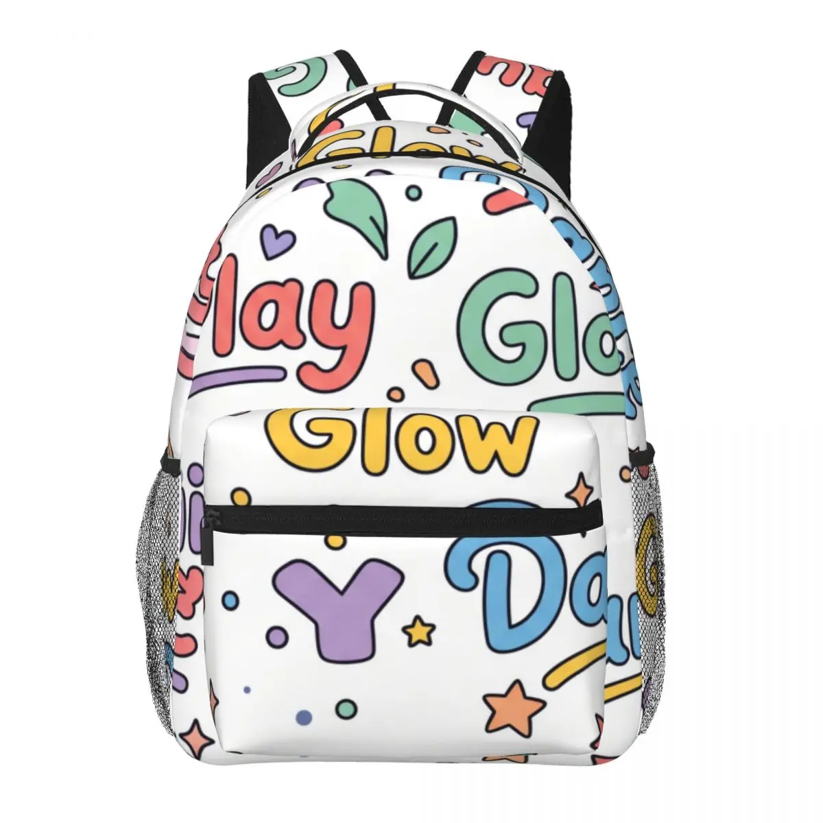 School Backpack Typography Dance Play Words Cute Kawaii Colorful White Sweet Bookbag for Girls Teens Daily School Travel Comfort