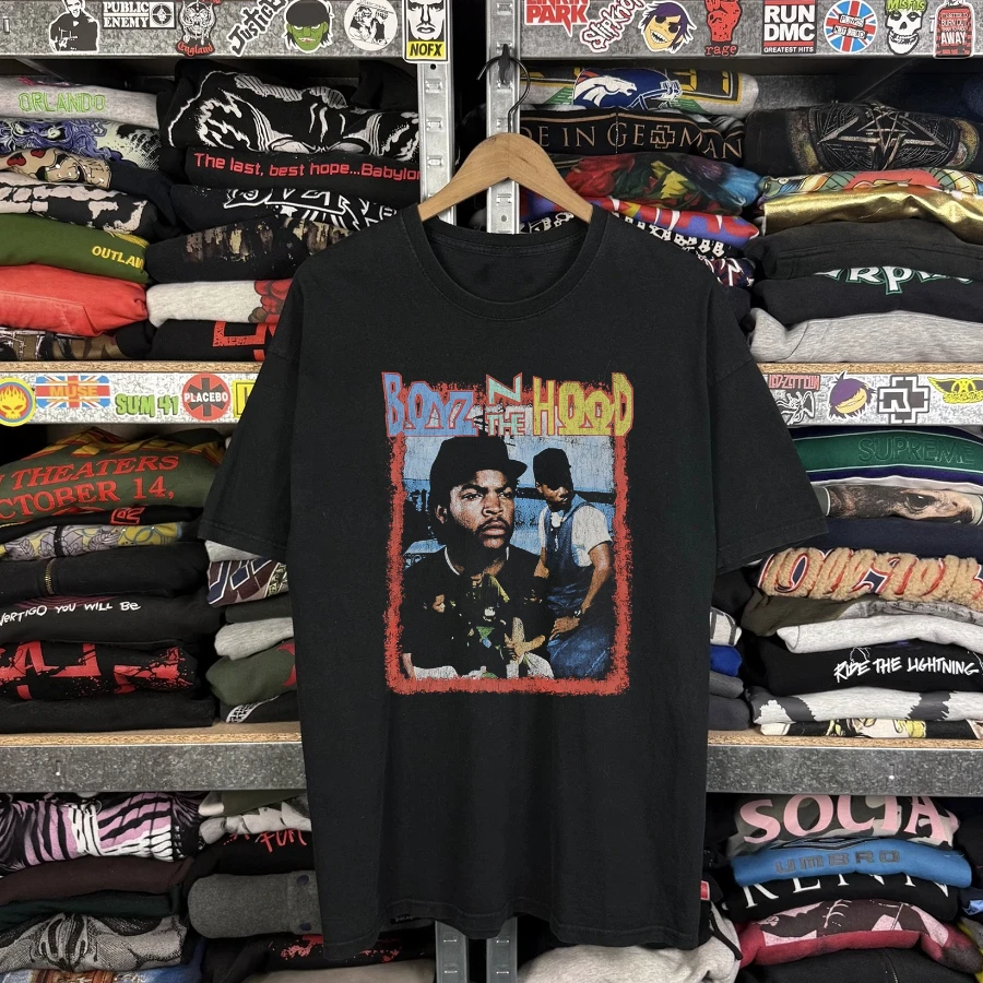 90s Boyz N The Hood Washed Black Tee Y2K Style Underground Print Loose Fit Retro Summer