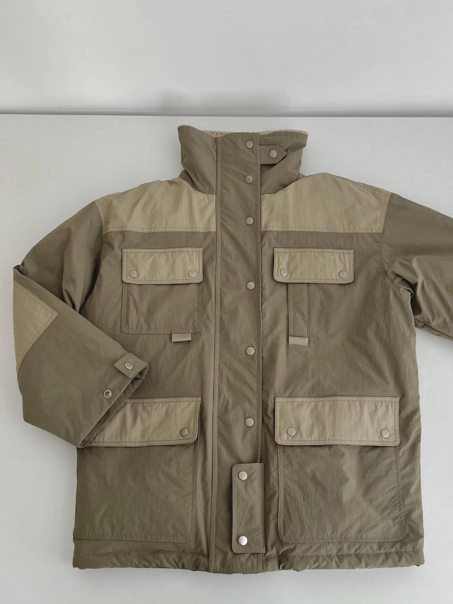 Chaqueta de Invierno PREON, Cuello Alto, Estilo Informal, con Parches, Ropa de Trabajo, Chaqueta Acolchada con Relleno de Plumón, Cierre de Cremallera Larga...