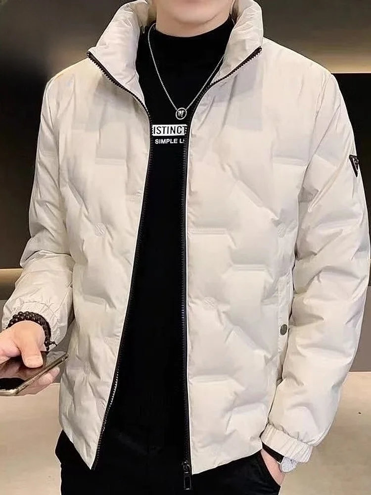 

Мужская пуховая куртка Зима 2025: Новая модная белая пуховая куртка с защитой от ветра, теплая, трендовая верхняя одежда, молодежная повседневная модель