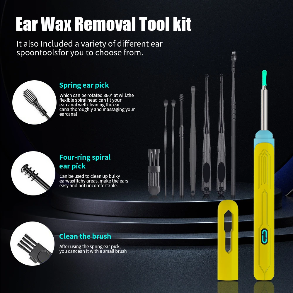 Ear Wax Removal with Camera Type C Charging Wireless Ear Cleaner with 8 pcs Ear Cleaning Kit for iPhone, Android Smart Phones