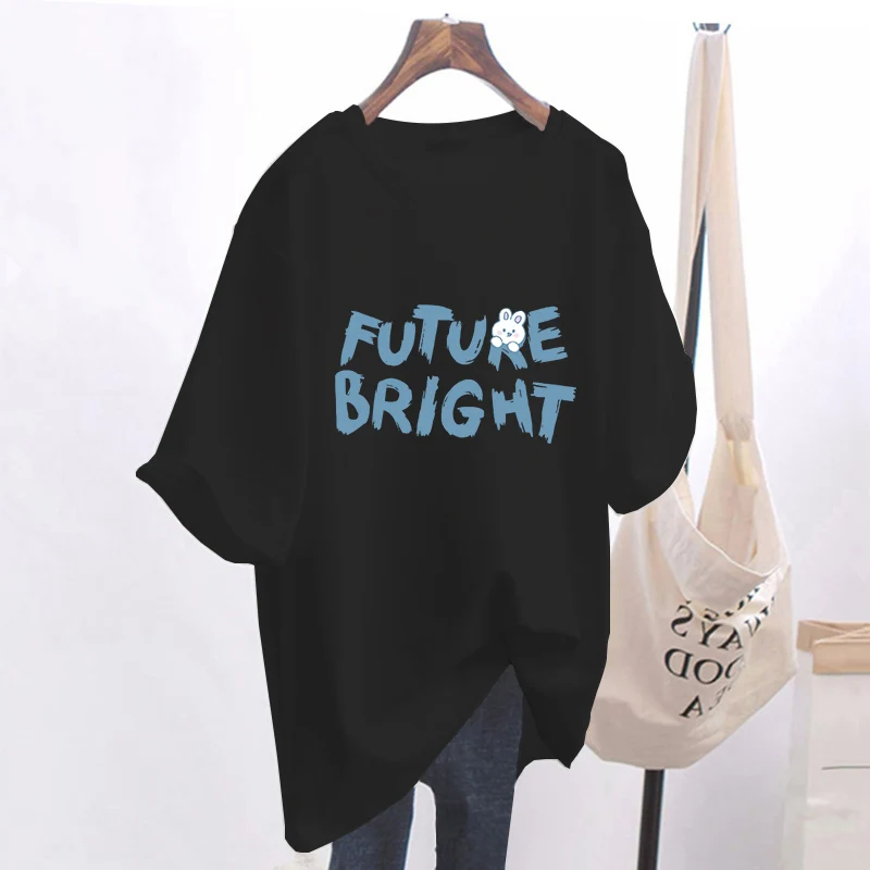Women's Pure Cotton Short Sleeve Mid-Length T-Shirt Summer New Design Big Size Butt Covering Meat Concealing Top