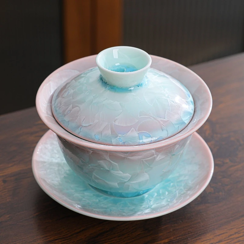 Jingdezhen purple crystal kiln change cover bowl hover rotatable ceramic tea set home office self-use gift