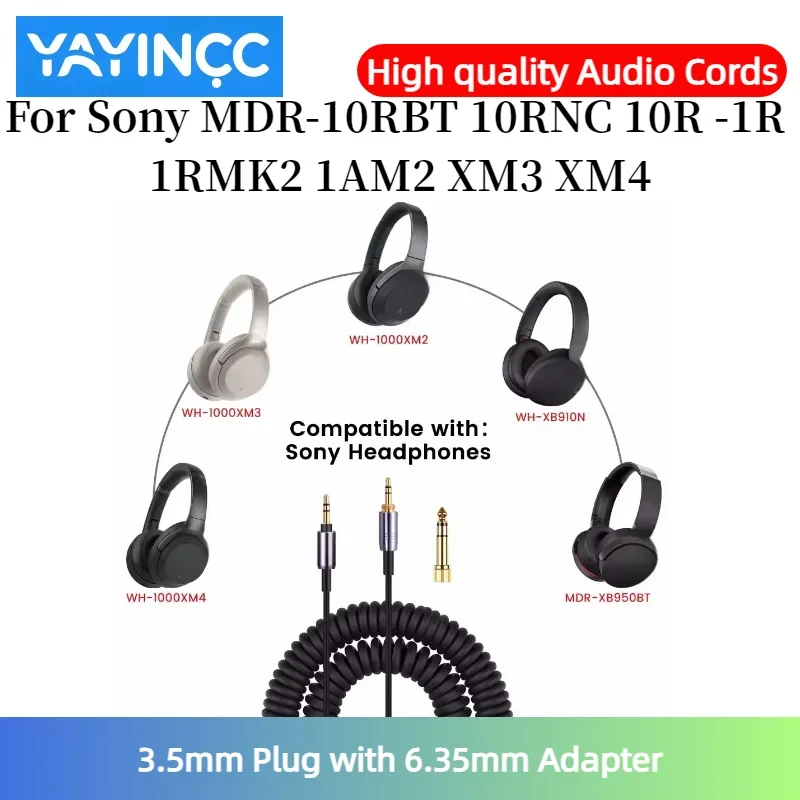 

YAYINCC Spring Relief Coiled Cable for Sony MDR-1000X WH-1000XM2 WH 1000XM2 WH-1000XM3 WH-1000XM4 WH-1000XM5 Headphone ，
