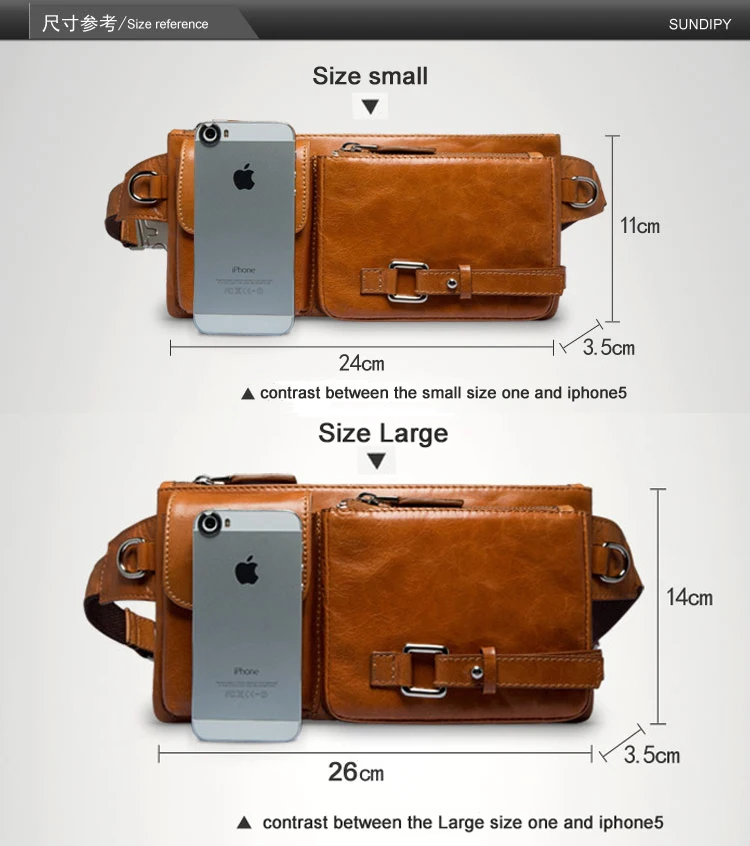Fashion Korean Style Genuine Leather Waist Bag Men Fanny Waist Pack Chest Bag Leather Money Belt Bag Crossbody Bag Bum Bag pouch
