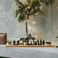 Christmas Nativity Advent Candle Holder Indoor Fireplace Decoration Iron Art Tealight Votive Crown Candlestick Office Home Decor