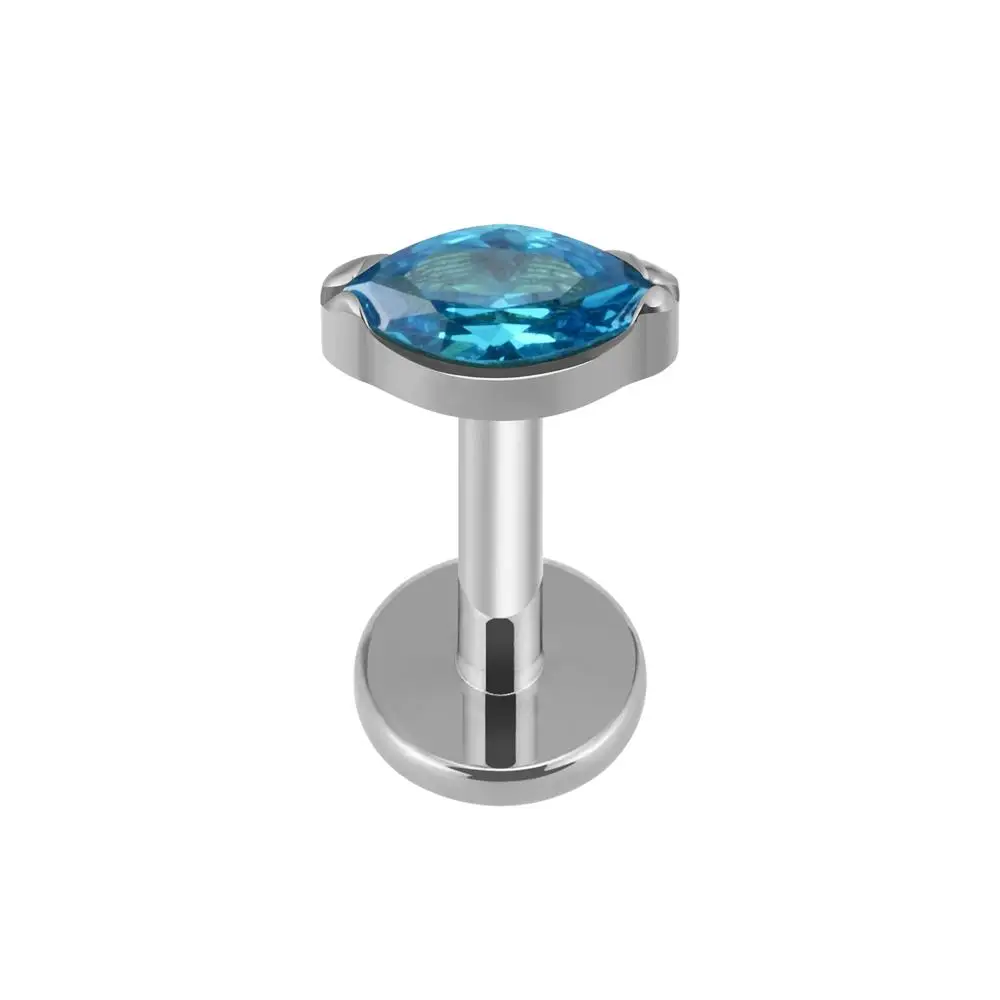 ASTM F136 Titanium Single Tiny Marquise CZ Internally Threaded Flat Back Labret Helix Tragus Piercing Labret 16G 18G With Box