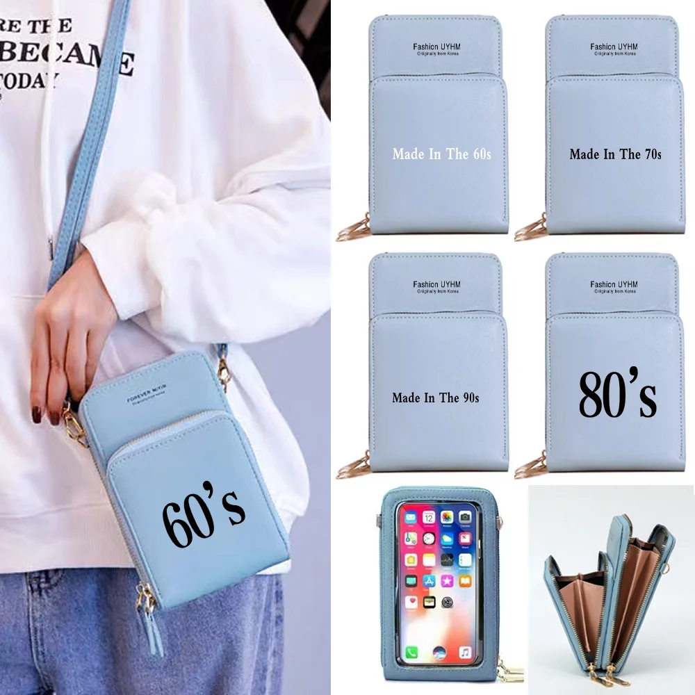 Mobile Phone Bags for Women's Wallets Card Package Touch Screen Cell Phone Pack Female Crossbody Bag Years Pattern Zipper Purse
