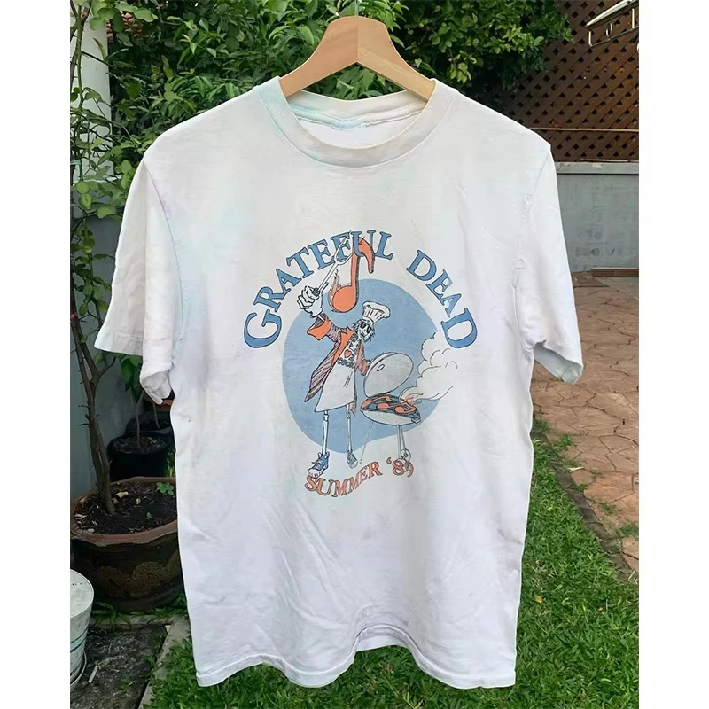 2025 بالامتنان الميت مخدر روك البلد لفة ريترو المشارك قصيرة الأكمام تي شيرت مطبوع الذكور موضة عالية الجودة الفاخرة العلامة التجارية