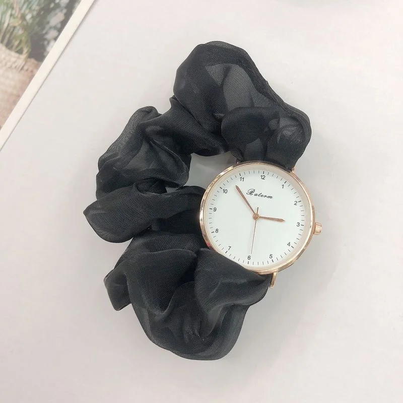 Fashion niche style scrunchie strap jewelry girls watch simple quartz watch