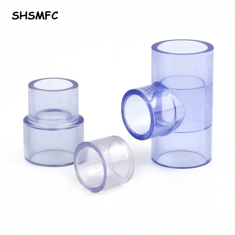 1PC 20~50mm UPVC Transparent Straight Tee Bushing Reducing Connector Aquarium Water Supply Tube Garden Irrigation Pipe Fittings