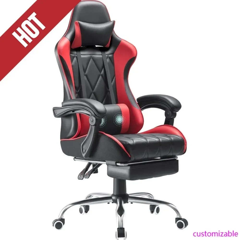 HOT-Chair, Computer Chair With Footrest And Massage Lumbar Support, Ergonomic High Back Video Game Chair