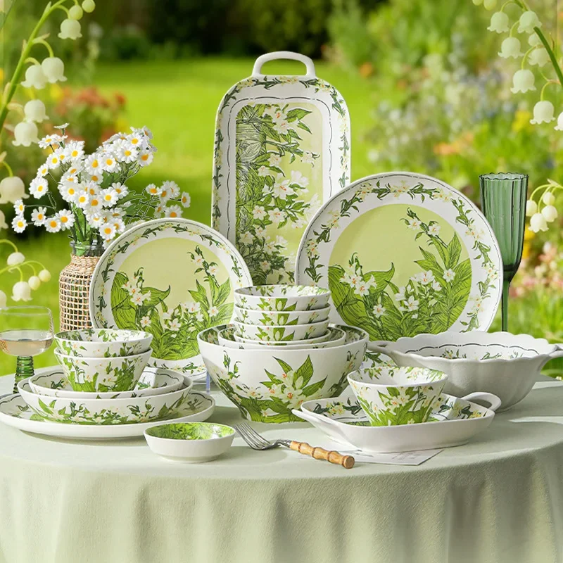 Y16- Underglaze Color Ceramic Dishes and Plates Tableware Set Household Light Luxury Small Fresh Rice Bowls Household Gifts
