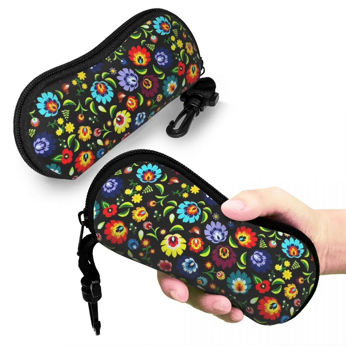 Colorful Floral Horizontal Glasses Case Hungarian Folk Print Travel Zipper Sunglasses Pouch Trend Men Women Eyewear Storage