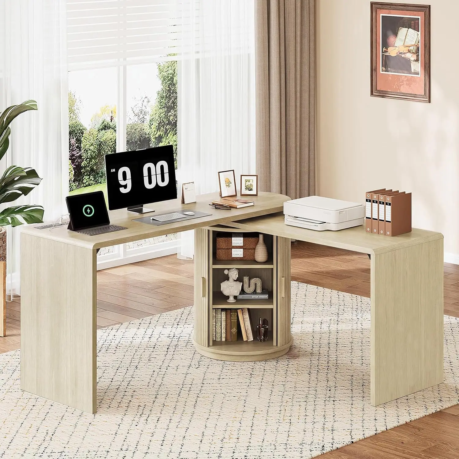 60in L-Shaped Rotating Corner Desk White Home Office, Customized