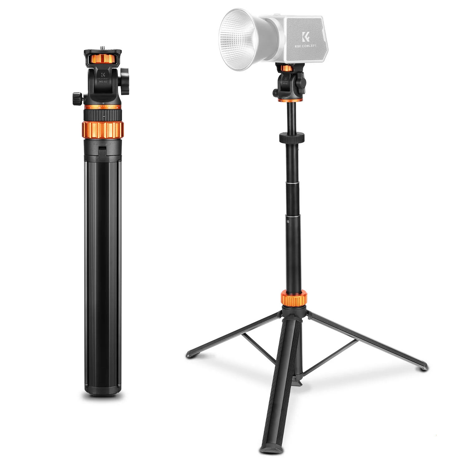 K&F CONCEPT 2m Uitschuifbaar Aluminium Lichtstatief voor Fotografie DSLR Telefoon Video COB Ringlamp Statief met 1/4" Schroefkogelkop