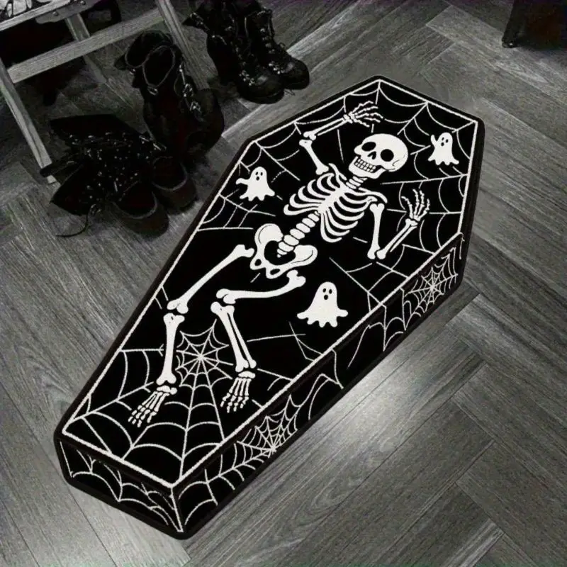 VIKAMA Gothic Coffin Area Rug Skull Butterfly Moon Non Slip Horror Floor Mat Indoor Bedroom Halloween Home Decor Carpet