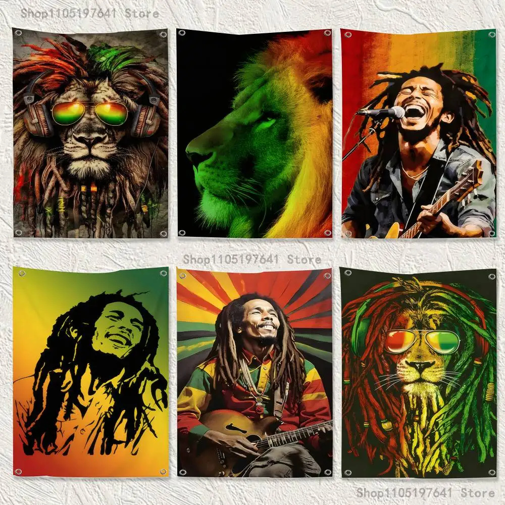 

Bob Marley Rasta Lion Flag Tapestry Banner For Bedroom Outdoor Living Room Restaurant Bar Wall Decor Party
