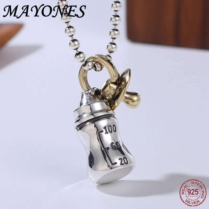 S925 Sterling Silver Milk Bottle Pendant 2024 New Couple Creative Hip Hop Style Cute pacifier Necklace Pendant