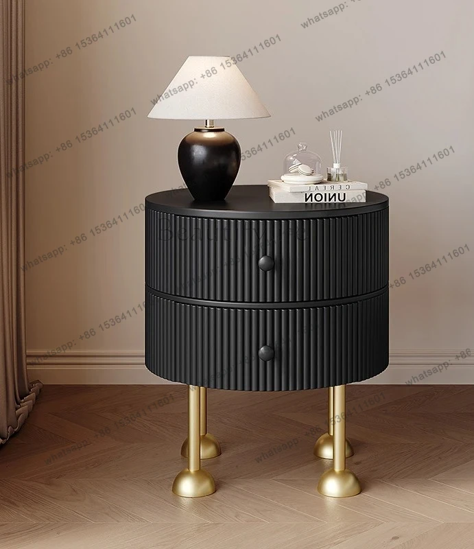 

French bedside table with drawers round bedroom small light luxury living room side few modern simple lockers high sense