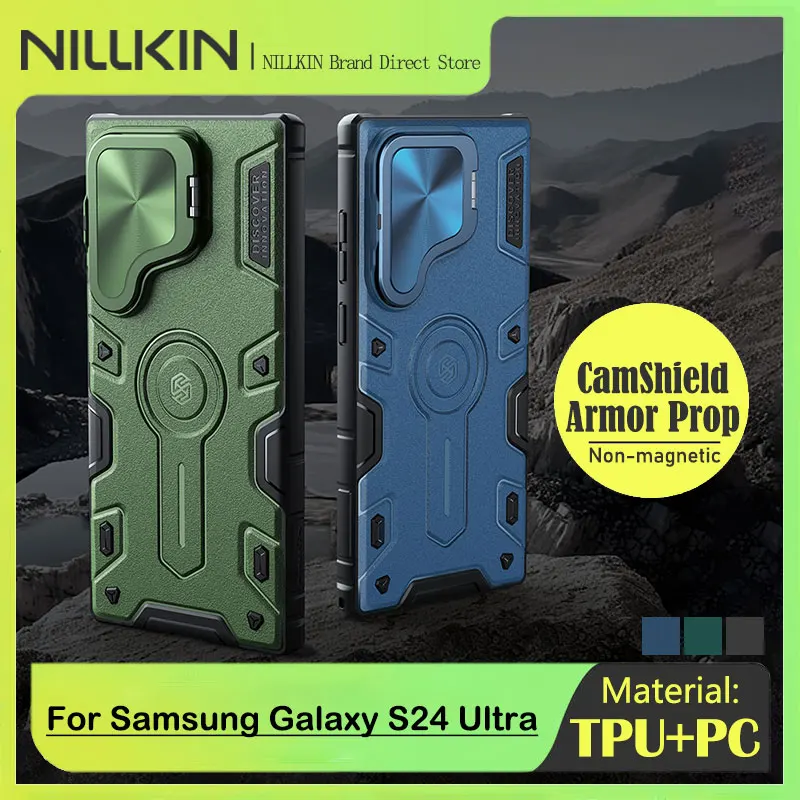

NILLKIN Armor Prop Case for Samsung Galaxy S24 Ultra, Flip-Top Foldable Stand, Camera Protect Cover, Hidden Bracket Back cover