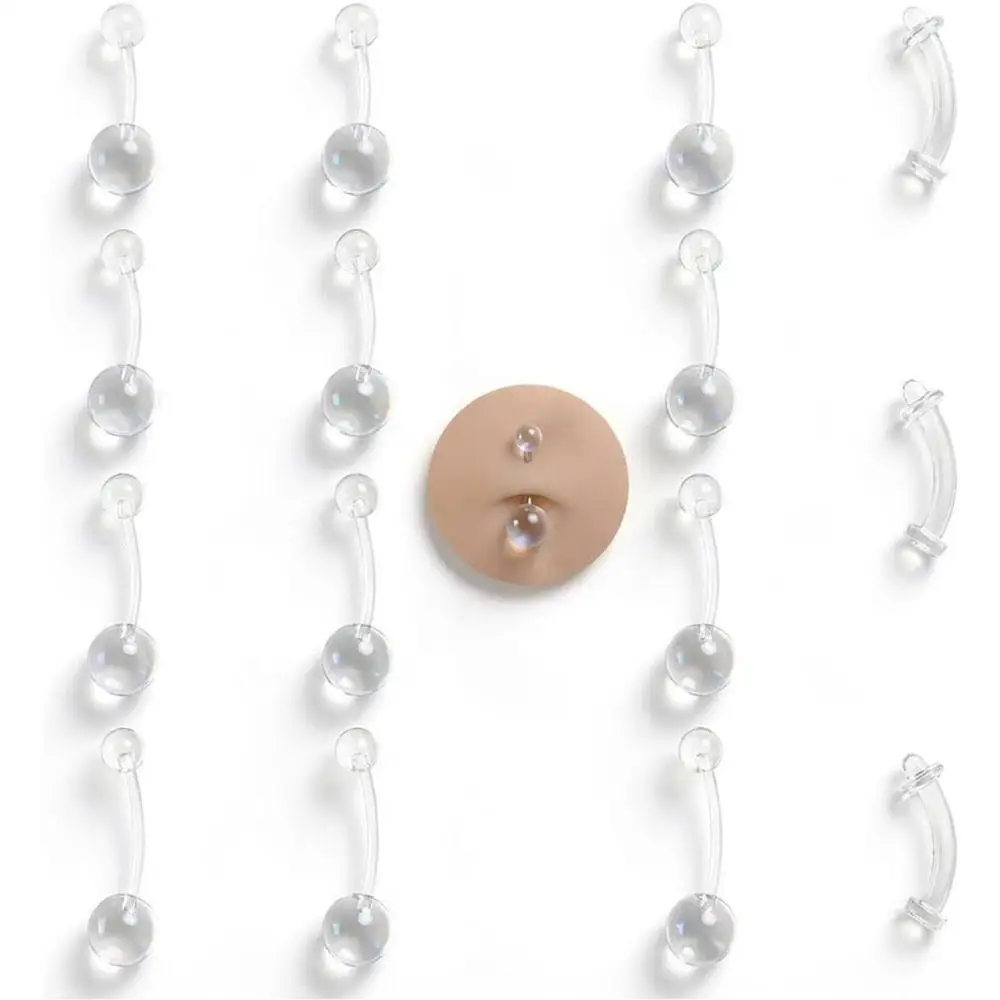 3/15Pcs Set Clear Belly Button Rings Flexible Piercing Retainers Multiple Sizes Women During Surgery Sports Work and Pregnancy