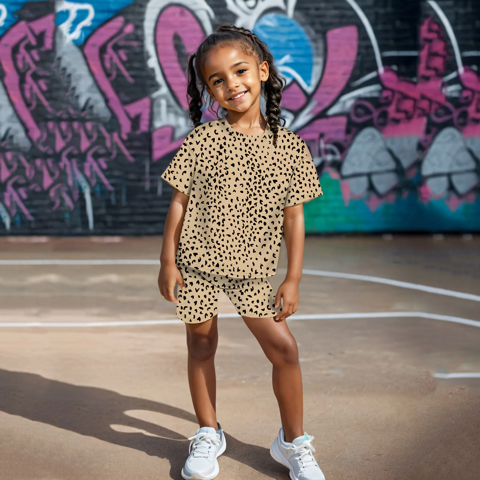

Toddler Girls Summer Fashion Shorts Sets Leopard Print Sleeve Shirt Shorts Suit New Casual Beach Vacation Shorts 2 Piece Set