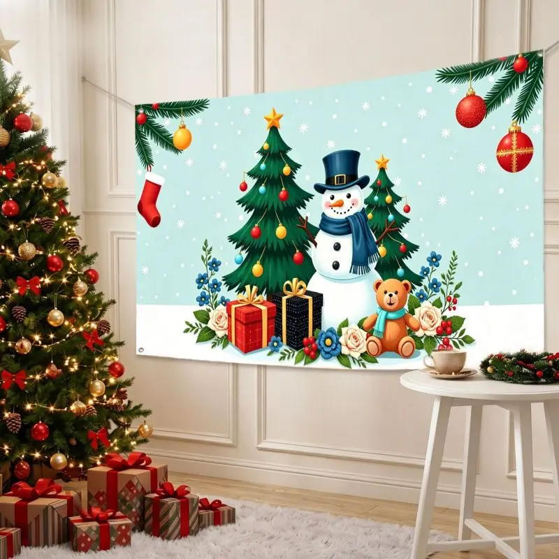 VIKAMA Wall Tapestry Merry Christmas Believe Red Plaid Santa Sleigh Trees Banner Home Decor Living Room Bedroom Dorm Festive