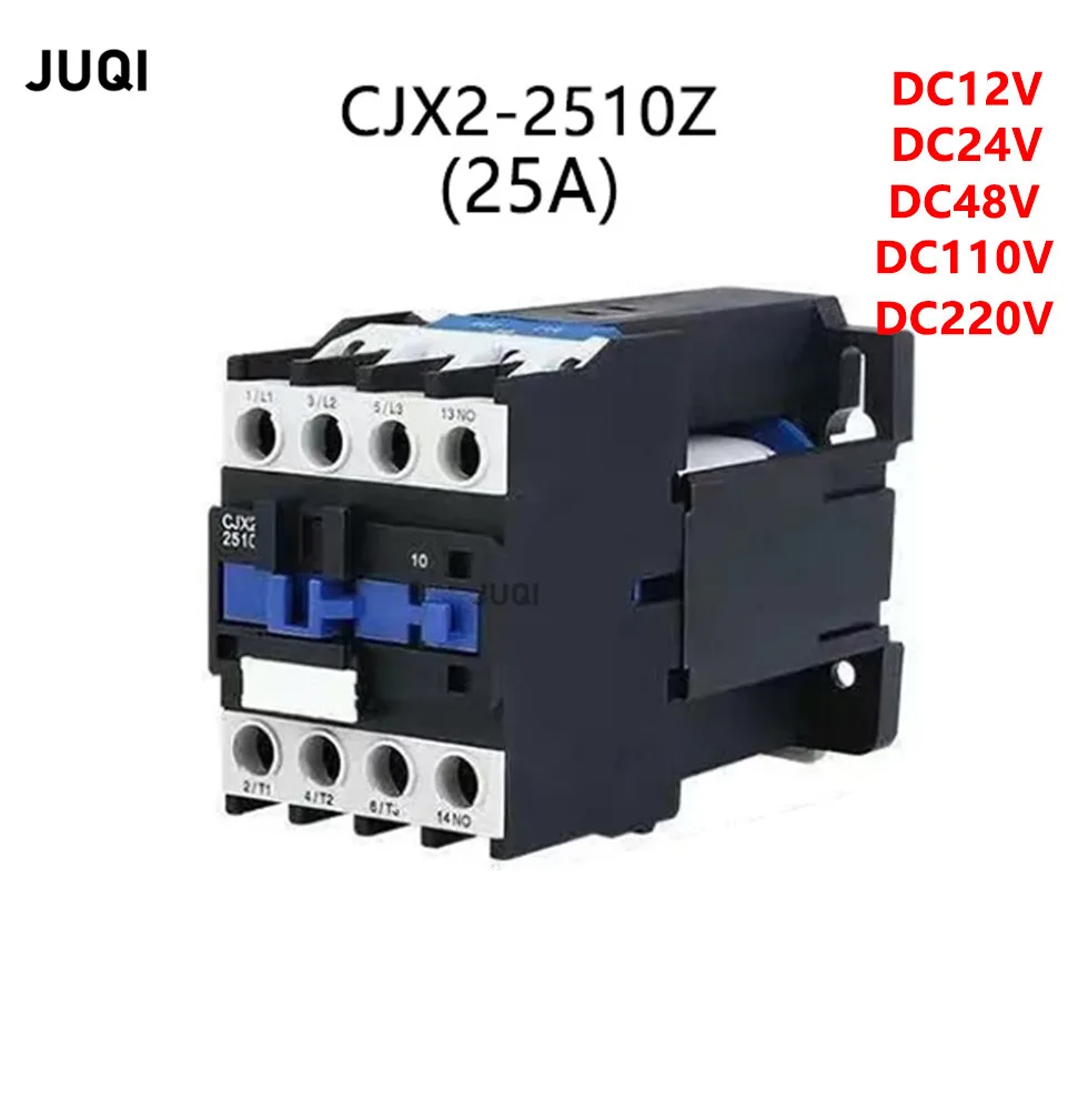 Rail Mount DC Contactor CJX2-2510Z Electric Magnetic Contactor 25A   contactors DC12V 24V 48V 110V for motor protection