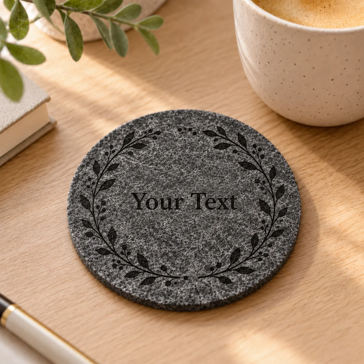 Custom Text Felt Coaster Personalized Non‑Slip Absorbent Cup Mat Heat Resistant Table Protector for Home Office Desk Decor