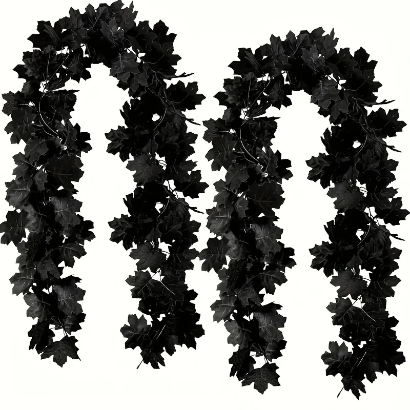 Black Maple Leaf Garland - Realistic Dark Gothic Vampire bats,Hanging Vine Garland for Halloween,Thanksgiving Decorations - view 2